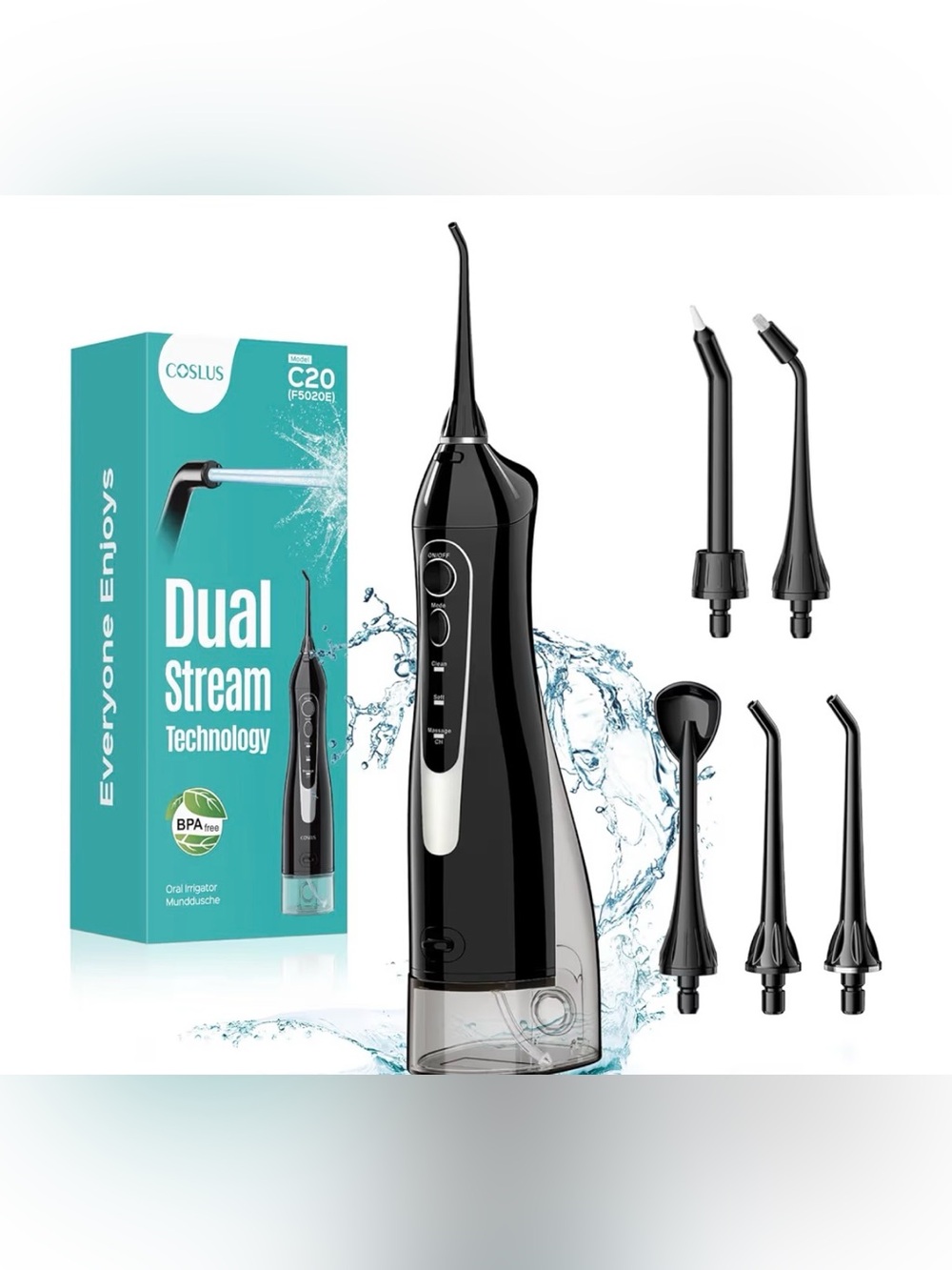 NEW COSLUS ADA Accepted C20 Water Dental Flosser Pick, Professional Set Black